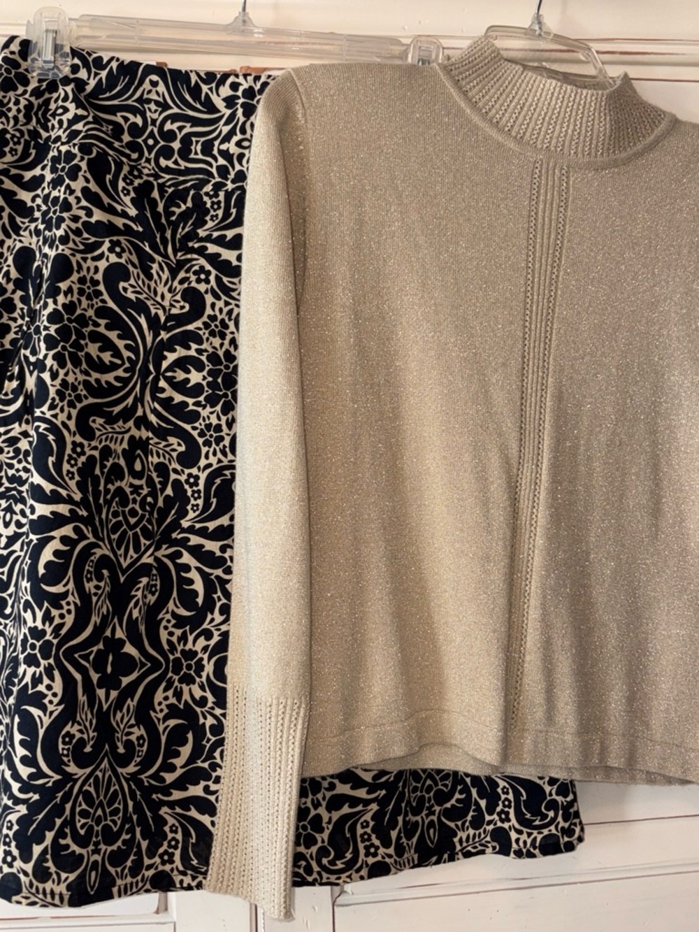 dressbarn Metallic Cream Mock-Neck Sweater and H&M Black & Fold skirt